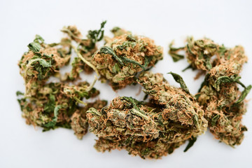 close up view of Marijuana Buds on white background