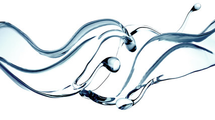 Splash of clear blue liquid, water. 3d illustration, 3d rendering.
