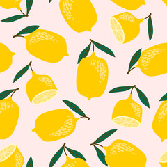 Vector seamless pattern with lemons. Trendy hand drawn textures.