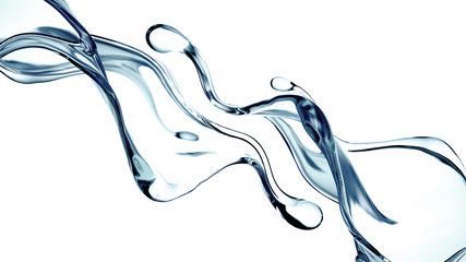 Splash of clear blue liquid, water. 3d illustration, 3d rendering.