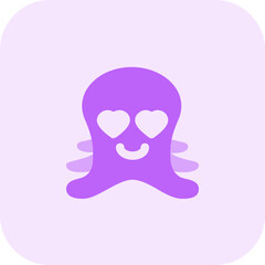 Romantic happy octopus with heart eyes in love emoji