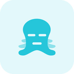 Sad octopus with neutral face emoji with flat mouth expression