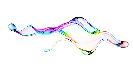 Splash of multi-colored transparent liquid. 3d illustration, 3d rendering.