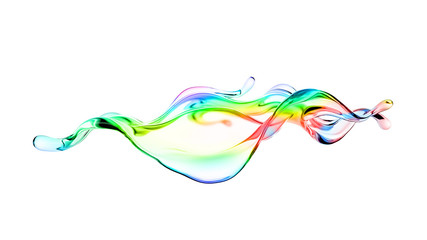 Splash of multi-colored transparent liquid. 3d illustration, 3d rendering.