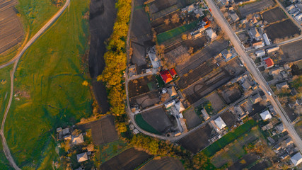 A picturesque shot of a village, aerial view.