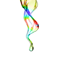Splash of multi-colored transparent liquid. 3d illustration, 3d rendering.