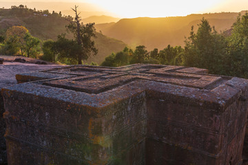 Sunset at monolithic church of Saint George (Bet Giyorgis)