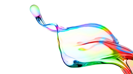 Splash of multi-colored transparent liquid. 3d illustration, 3d rendering.