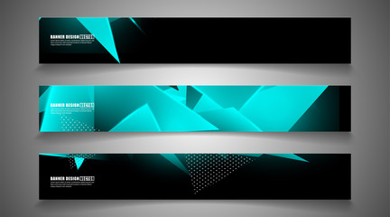 Fototapeta premium set the triangle background light header banner. Abstract composition of 3D triangles. Modern geometric blue insulated black background