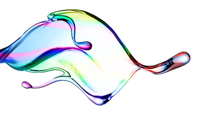 Splash of multi-colored transparent liquid. 3d illustration, 3d rendering.