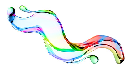 Splash of multi-colored transparent liquid. 3d illustration, 3d rendering.