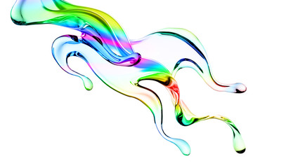 Splash of multi-colored transparent liquid. 3d illustration, 3d rendering.