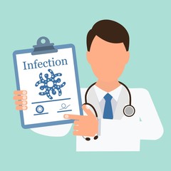 Doctor. Infection. Vector image, flat design.