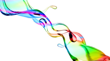 Splash of multi-colored transparent liquid. 3d illustration, 3d rendering.