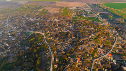 A nice-looking shot of a village, aerial view.