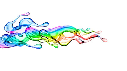 Splash of multi-colored transparent liquid. 3d illustration, 3d rendering.