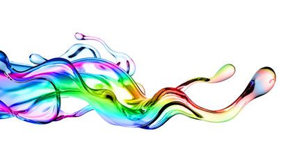 Splash of multi-colored transparent liquid. 3d illustration, 3d rendering.