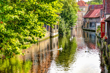 Fototapeta na wymiar Sights along the canals of Bruges Belgium