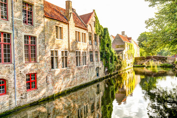 Fototapeta na wymiar Sights along the canals of Bruges Belgium