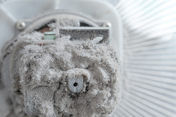 close up Dust on system air conditioner or electric fan, Not cleaned, cause of allergy, virus concept