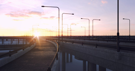 Fototapeta premium Empty highway, concrete road. 3D illustration. 