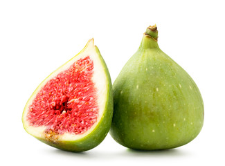 Ripe figs and red half on a white background. Isolated.