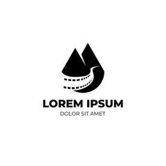 Mountain and film strip black and white negative space logo template