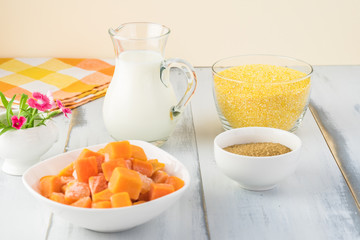 Organic polenta with milk and pumpkin.