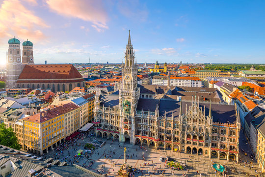 Munich skyline with  Marienplatz town hall