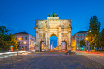 Fototapeta na wymiar Munich, Germany - August 28, 2016: Siegestor triumphal arch, Munich, Germany