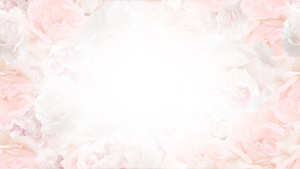 Fototapeta na wymiar Web vector background 1920, 1080 px.Web background with beautiful roses . Pink color roses. White center