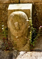 Detail of Romanesque monastery of Paco de Sousa in Penafiel, Portugal