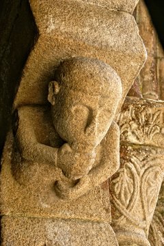 Detail of Romanesque monastery of Paco de Sousa in Penafiel, Portugal