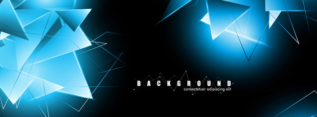 abstract background with glowing blue triangles that overlap. isolated black background. vector illustration of eps 10