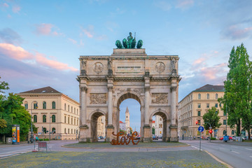 Munich, Germany - August 28, 2016: Siegestor  triumphal arch, Munich, Germany
