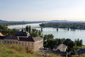 The view of the Danube river at Esztergom, Hungary on a hot summer day.