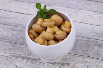Pickled champignon heap in the bowl