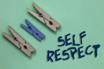 Conceptual hand writing showing Self Respect. Business photo showcasing Pride and confidence in oneself Stand up for yourself Three brown blue vintage clear background Holding things