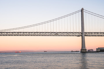 View of the Oakland Bay Bridge on a clear sunny day, San Francisco, California