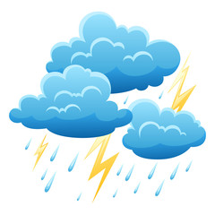 Background with thunderstorm. Illustration of clouds, rain and lightning.