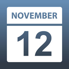 November 12. White calendar on a colored background. Day on the calendar. Twelfth of november. Vector illustration.