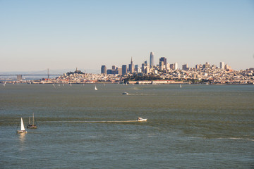 Fototapeta na wymiar Panoramic symbolic view of San Francisco city on a sunny day with clear blue skies, California