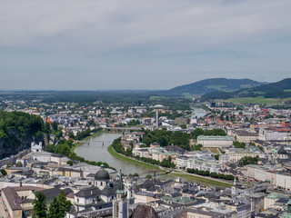 Fototapeta na wymiar Salzburg Skyline view from Castle, Austria, circa August 6th 2019