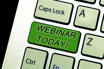 Text sign showing Webinar Today. Conceptual photo live online educational presentation on different...
