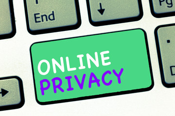Writing note showing Online Privacy. Business photo showcasing Security level of personal data...