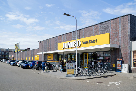 HILLEGOM, THE NETHERLANDS - JULY 9, 2019: Jumbo supermarket. Jumbo is the second-largest supermarket chain in the Netherlands.