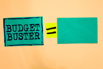Handwriting text Budget Buster. Concept meaning Carefree Spending Bargains Unnecessary Purchases...