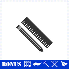 Pencil and ruler icon flat