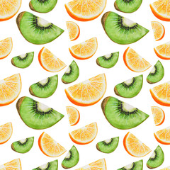 Pattern Fruit Citrus Orange Kiwi Watercolor illustration Tropics food Digital paper Textile set Summer botanical spring decor Wallpaper design on the wall Scrapbooking Postcard