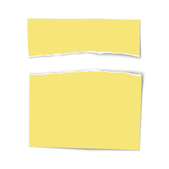Ripped wisps of yellow note paper lying on white background. Vector illustration.